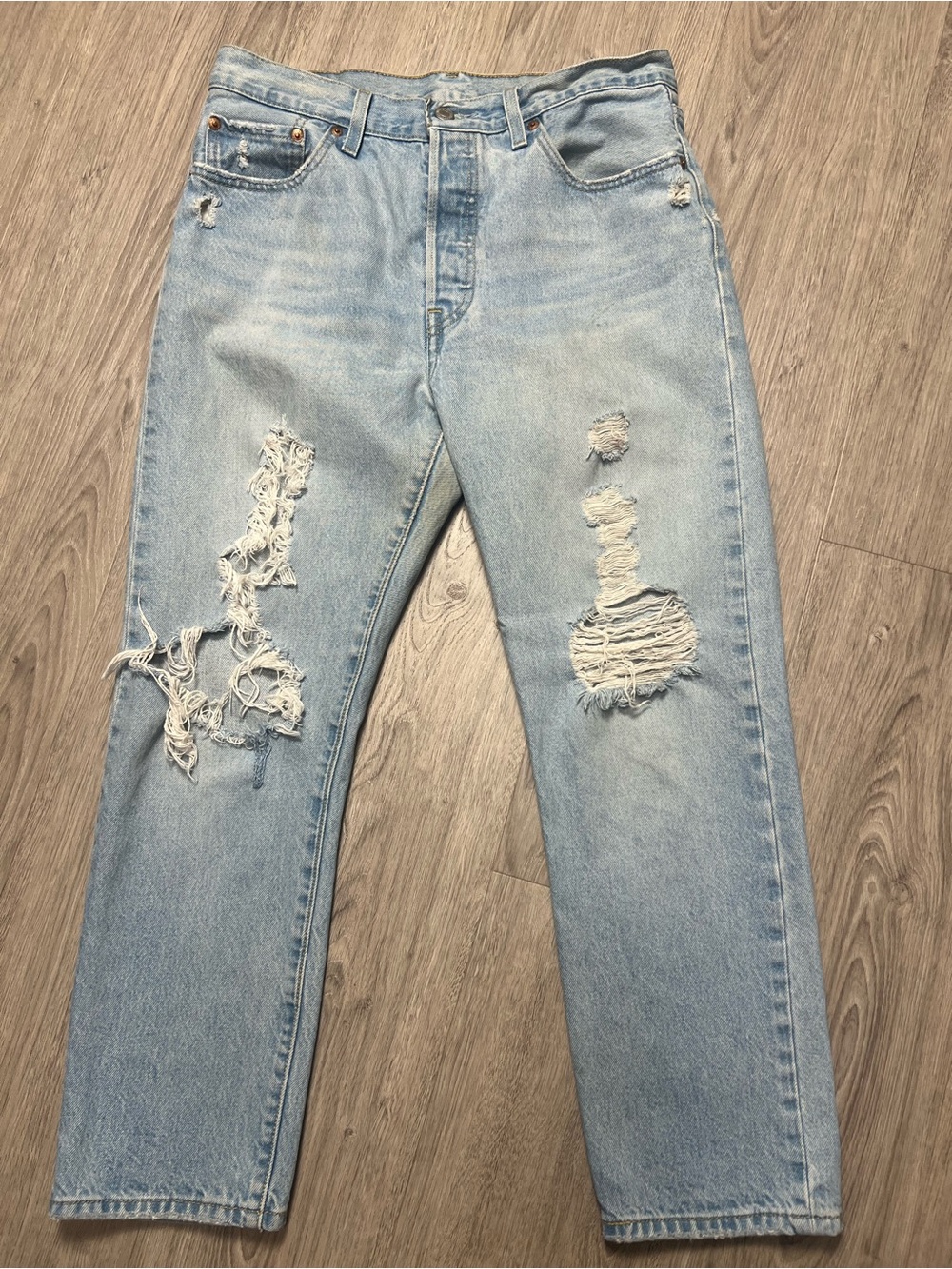 Levi's 501 Light Wash Distressed Straight Leg Jeans